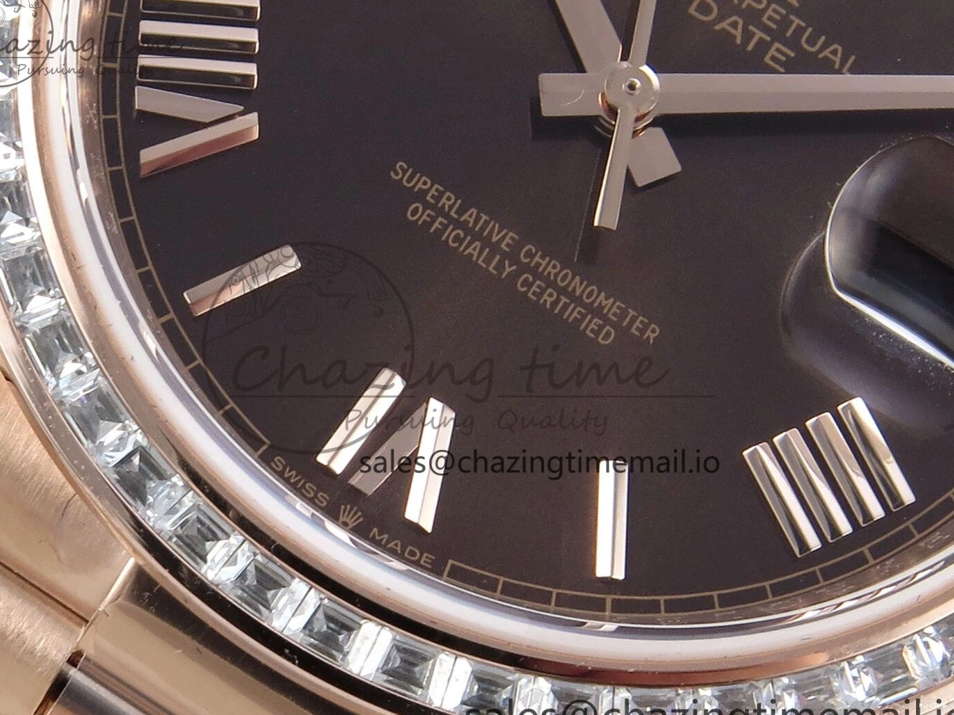 MiroTime 0521 Lightweight DayDate 40 RG QF 1:1 Best Edition Brown Roman Dial Diamonds Bezel on President Bracelet A2836 V5 (Gain Weight) 475